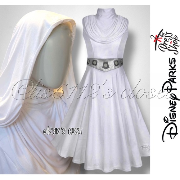 Disney Parks The Dress Shop Star Wars Princess Leia White Hooded Dress Sz Medium - Picture 1 of 15